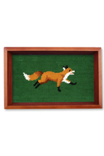 Load image into Gallery viewer, Needlepoint valet tray featuring a running fox on a wooden framed canvas