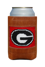 Load image into Gallery viewer, Smathers &amp; Branson leather can cooler featuring needlepoint University of Georgia Bulldogs logo