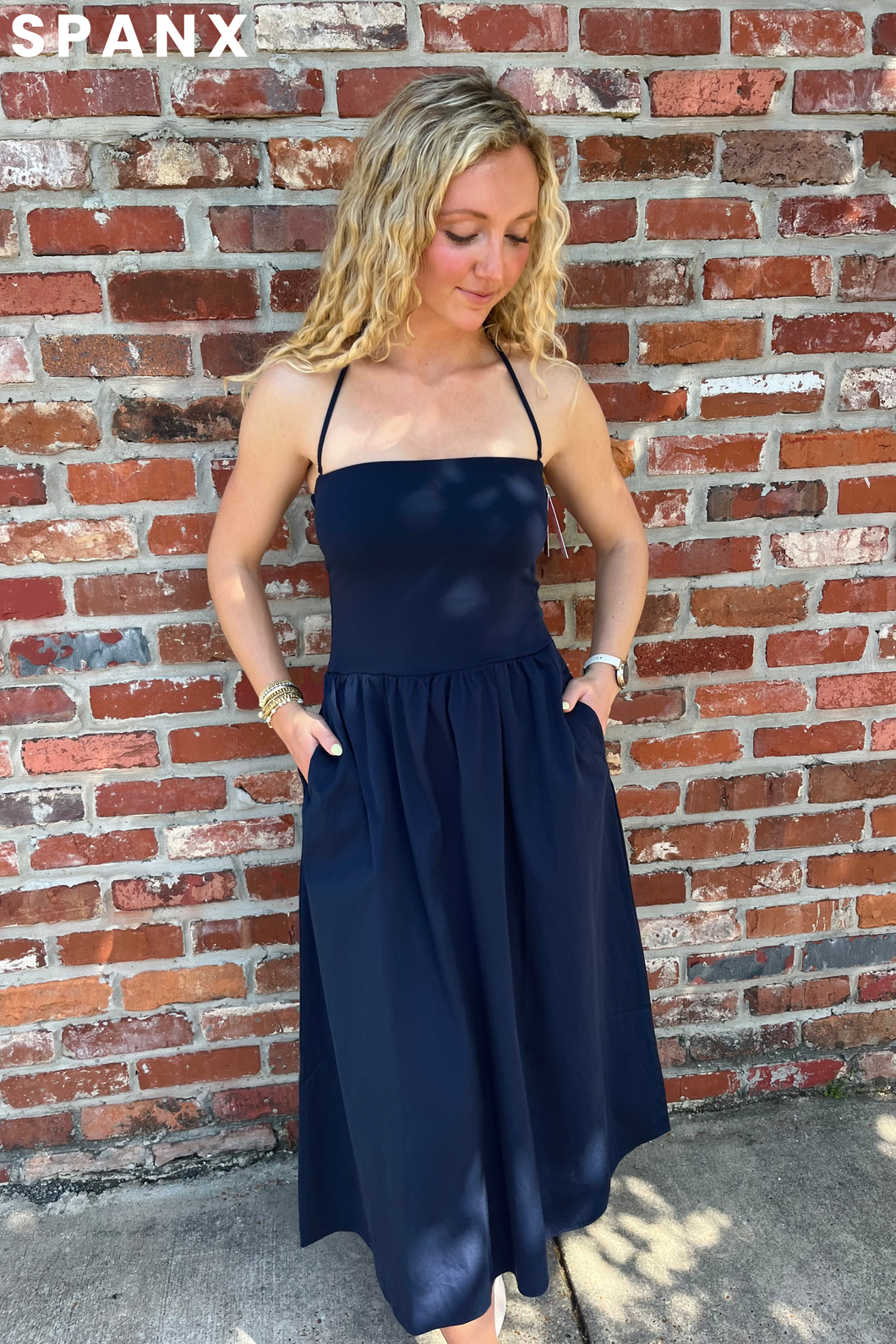strapless spanx dress Women's SPANXsmooth Jersey Midi in Timeless Navy Top size S Hot A-line Short Sleeves way stretch jersey fabric creativeday1 Shoe Size:13 US