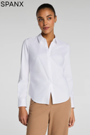 Spanx white poplin long-sleeve button-down shirt with no-gape front panel