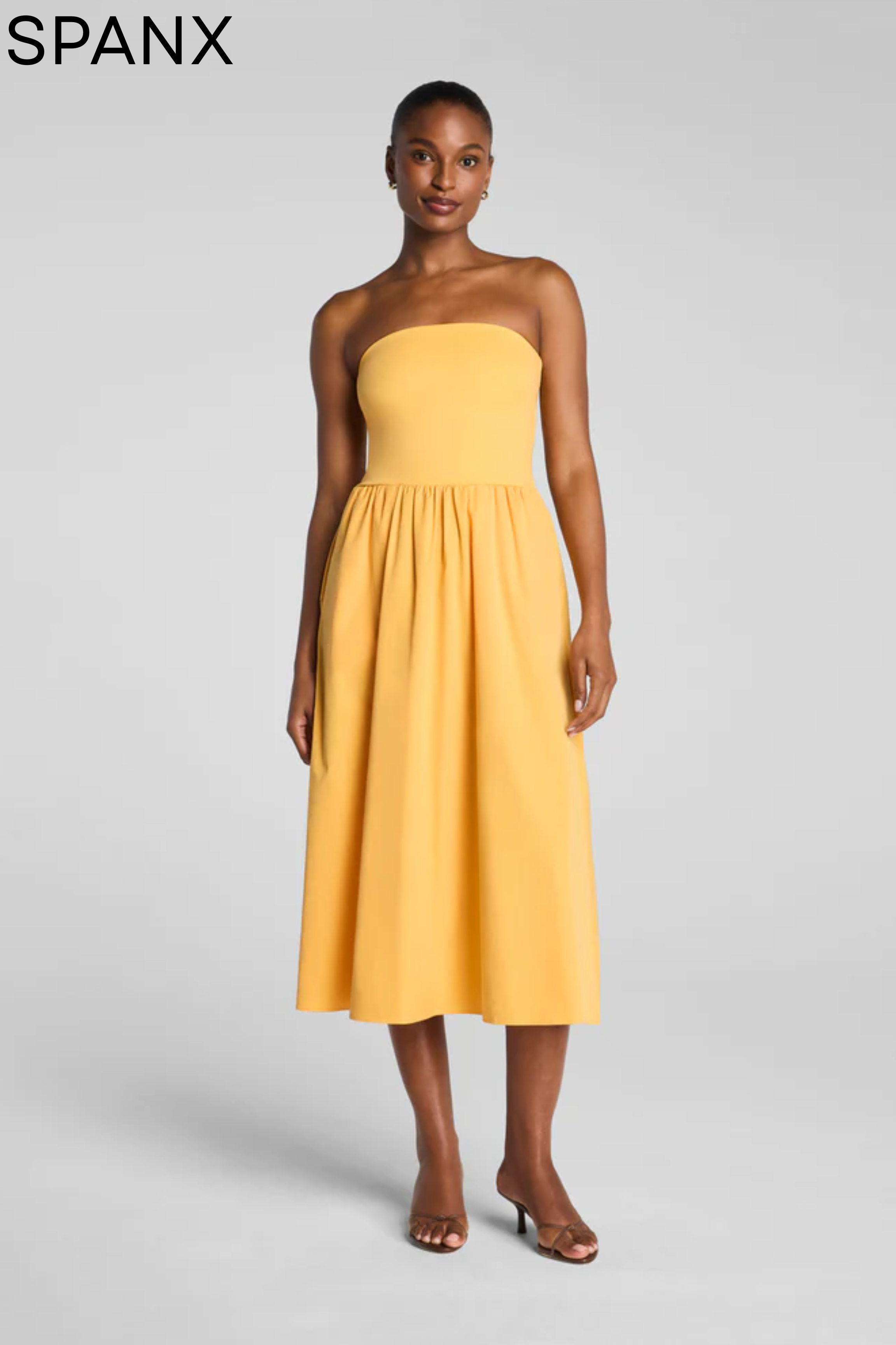 spanx for strapless dress Women's SPANXsmooth Jersey Midi in Marigold Top size S Color:PETROL & BLACK Easy care is built P1 Women's Cozy Ribbed Wide