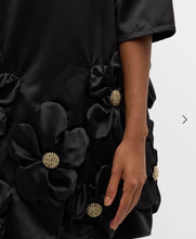 Load image into Gallery viewer, Frances Valentine Edie Mini Dress Solid with Floral Applique Tafetta Black