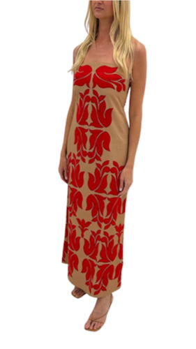 Wess Strapless Midi Red/Khaki