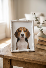 Load image into Gallery viewer, Elegant bamboo-textured picture frame displaying a beagle puppy portrait on a rustic wooden table