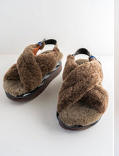 Load image into Gallery viewer, Fluffy shearling crossover strap sandals with slingback buckle and flatform sole