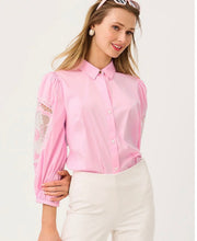 Load image into Gallery viewer, Elegant button-down shirt with floral lace cutout sleeves and classic collar