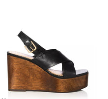 Load image into Gallery viewer, Vinny Wedge Sandal Black