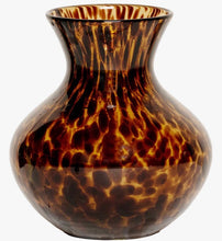 Load image into Gallery viewer, Juliska tortoiseshell art glass vase with spotted animal print pattern and flared rim