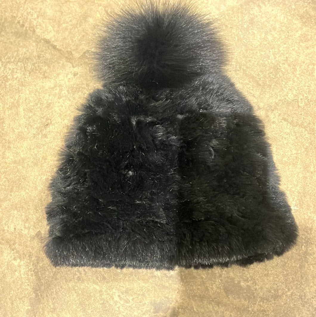 Mitchie's Beanie Rabbit Black Fox Pom