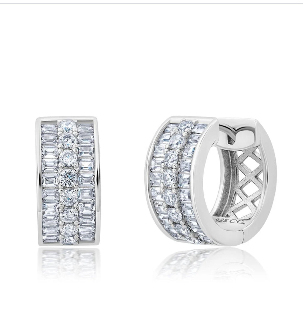 Crislu Three Row Small Diamond Platinum Hoop