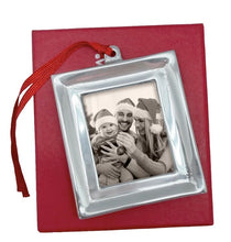 Load image into Gallery viewer, Mariposa Signature Photo Ornament featuring a metal frame with ribbon hanger and family photo