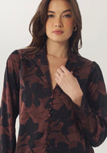 Load image into Gallery viewer, Hutch Cain Top in brown and black floral print with button front and V-neck