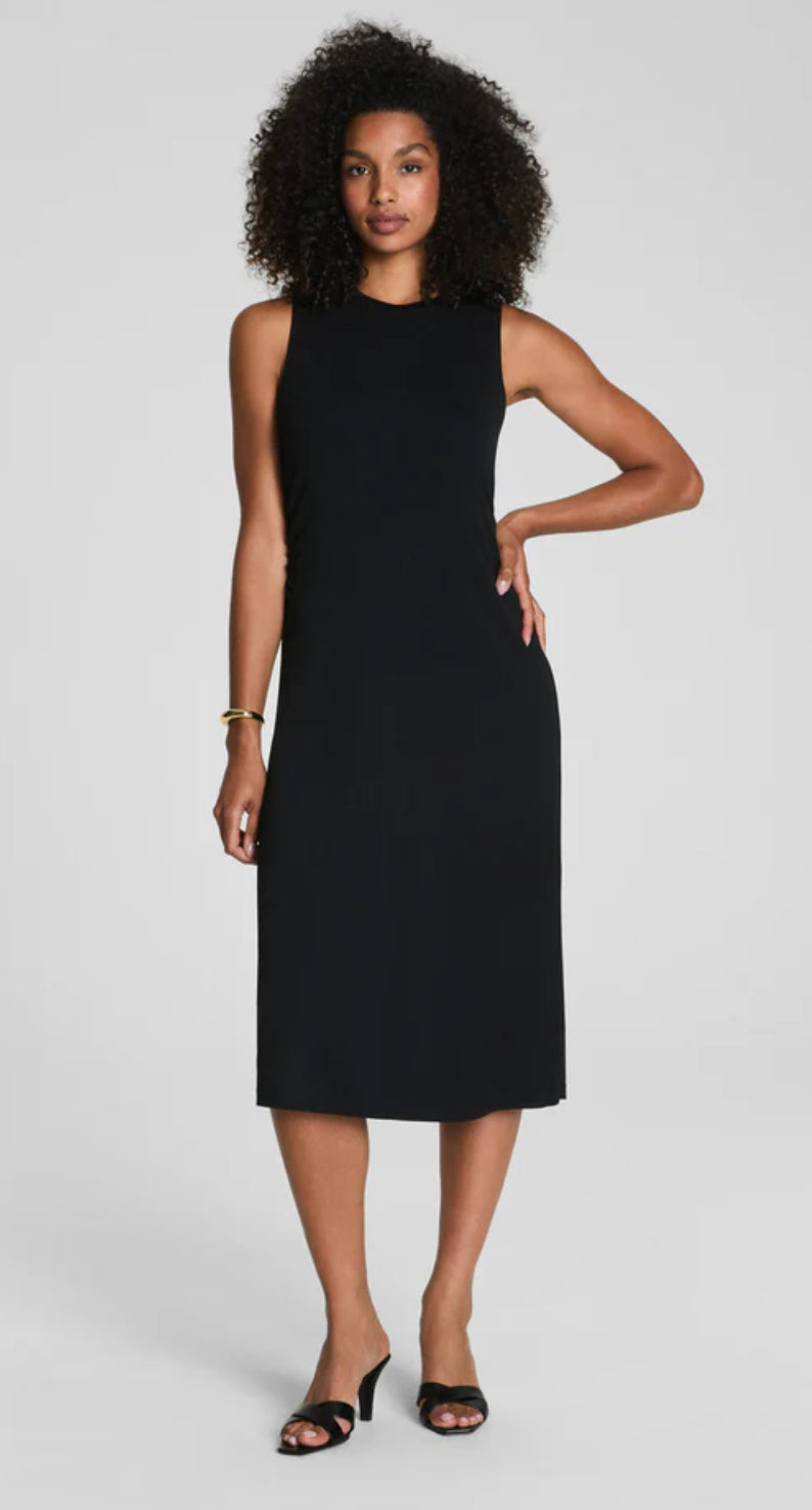 SPANX Sleek Jersey Crewneck Ruched Midi Dress