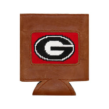 Load image into Gallery viewer, Smathers &amp; Branson leather can cooler featuring needlepoint University of Georgia Bulldogs logo