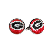 Load image into Gallery viewer, Smathers &amp; Branson needlepoint cufflinks featuring the University of Georgia Bulldogs logo