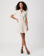 Paige Olie mini polo dress in ecru plaid ribbed knit with short sleeves and flared hem