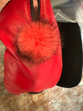 Load image into Gallery viewer, Leather Gloves with Fur Poms Red