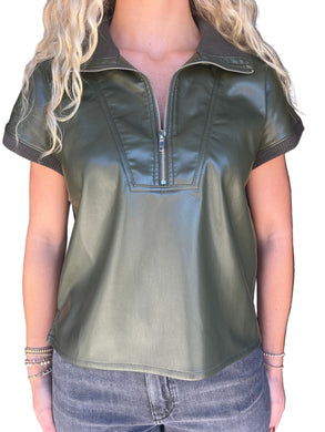 Mira Faux Leather Top Dark Khaki