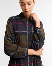 Load image into Gallery viewer, Woman wearing Barbour Ivybridge Mini Dress in classic tartan plaid pattern with button cuffs