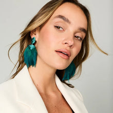 Load image into Gallery viewer, Mignonne Gavigan Lisboa teal green feather and beaded drop earrings
