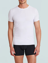 Load image into Gallery viewer, Man wearing a fitted crewneck short-sleeve undershirt with matching boxer briefs
