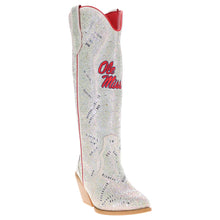 Load image into Gallery viewer, Vaccari Amber Ole Miss rhinestone cowboy boot in white with red accents