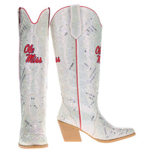 Load image into Gallery viewer, Vaccari Amber Ole Miss rhinestone cowboy boots, white crystal embellished tall western style