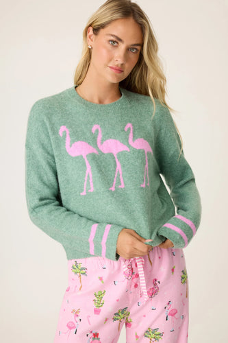 P.J.Salvage Fun Flamingo Sweater Olive