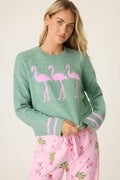 Load image into Gallery viewer, P.J.Salvage Fun Flamingo Sweater Olive