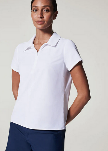 SPANX Women's Sunshine Black Short Sleeve Zipper Top T-Shirt (as1