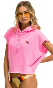 Aviator Nation Logo Embroidery Sleeveless Crop Hoodie Neon Pink