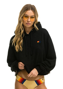 Aviator Nation Bolt Stripe Relaxed Cropped Pullover Hoodie Black
