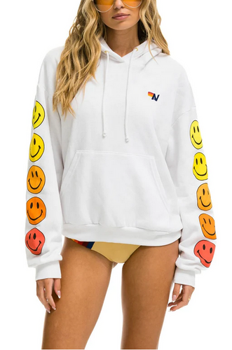 Aviator Nation Smiley Sunset Pullover Hoodie Relaxed White
