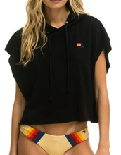 Load image into Gallery viewer, Aviator Nation Logo Embroidery Sleeveless Crop Hoodie Black