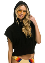 Load image into Gallery viewer, Aviator Nation Logo Embroidery Sleeveless Crop Hoodie Black