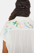 Load image into Gallery viewer, Mother Denim The Gather Up Embroidered Button-Front Top Lime In the Coconut