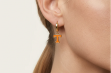 Load image into Gallery viewer, Power T Huggie Earring Orange/Gold