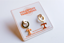 Load image into Gallery viewer, Power T Huggie Earring Orange/Gold