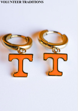 Load image into Gallery viewer, Power T Huggie Earring Orange/Gold