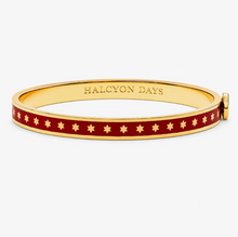 Load image into Gallery viewer, Halcyon Days Skinny Star Hinged Bangle with enamel band featuring repeating star pattern and gold-tone finish