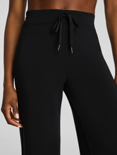 Load image into Gallery viewer, Spanx black high-waist wide-leg pants with drawstring tie waistband, close-up view