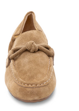 Load image into Gallery viewer, Dark taupe suede loafer with knotted lace detail on front toe