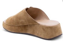 Load image into Gallery viewer, Chocolat Blu suede platform slide mule with open toe and cushioned footbed