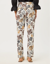 Load image into Gallery viewer, High-rise straight-leg pants in cream with brown and gold floral botanical print