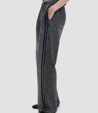 Load image into Gallery viewer, Wide-leg denim jeans with side track stripe detail and relaxed straight fit