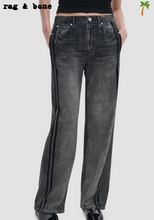 Load image into Gallery viewer, Rag &amp; Bone Miramar wide-leg track pants with faded denim finish and side stripe detail