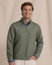 Load image into Gallery viewer, Men's sage green quilted reversible quarter-snap pullover sweater with mock collar