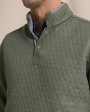 Load image into Gallery viewer, Men's olive green quilted quarter-snap pullover with mock neck collar