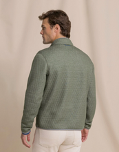 Load image into Gallery viewer, Men's sage green quilted pullover sweatshirt with quarter snap collar, back view