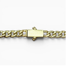Load image into Gallery viewer, Gold Cuban link bracelet with rectangular brushed gold ID clasp closure
